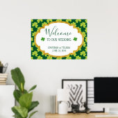 Cute Green Clover Pattern Weddenschap Welkom Poster (Thuiskantoor)