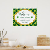 Cute Green Clover Pattern Weddenschap Welkom Poster (Keuken)
