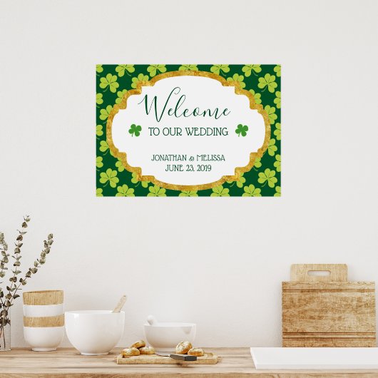 Cute Green Clover Pattern Weddenschap Welkom Poster (Keuken)