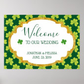 Cute Green Clover Pattern Weddenschap Welkom Poster (Voorkant)
