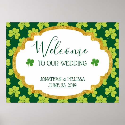 Cute Green Clover Pattern Weddenschap Welkom Poster (Voorkant)