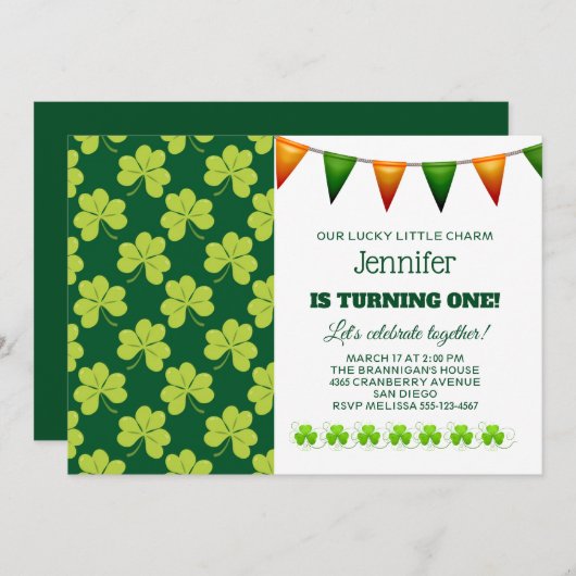 Cute Green Clover Shamrock Pattern Birthday Kaart (Voorkant / Achterkant)