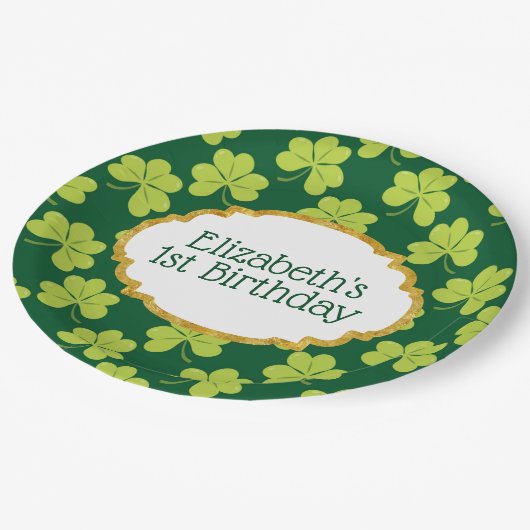 Cute Green Clover Shamrock Pattern Birthday Papieren Bordje (Gekanteld)