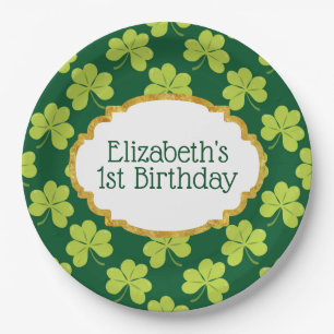 Cute Green Clover Shamrock Pattern Birthday Papieren Bordje