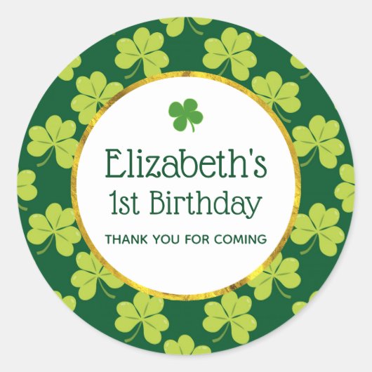 Cute Green Clover Shamrock Pattern Birthday Ronde Sticker (Voorkant)