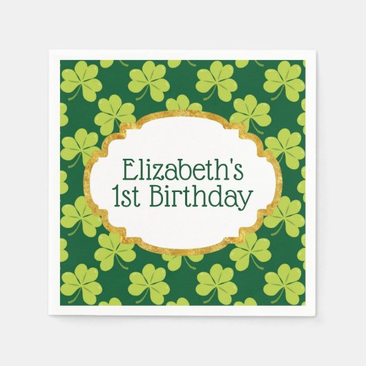 Cute Green Clover Shamrock Pattern Birthday Servet (Voorkant)