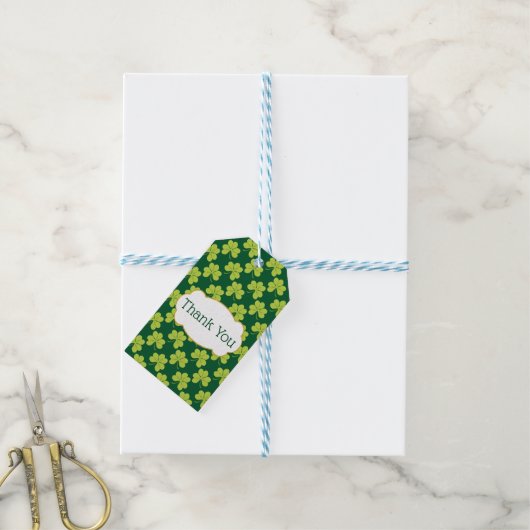 Cute Green Clover Shamrock Pattern Hartelijk dank Cadeaulabel (Met Touw)