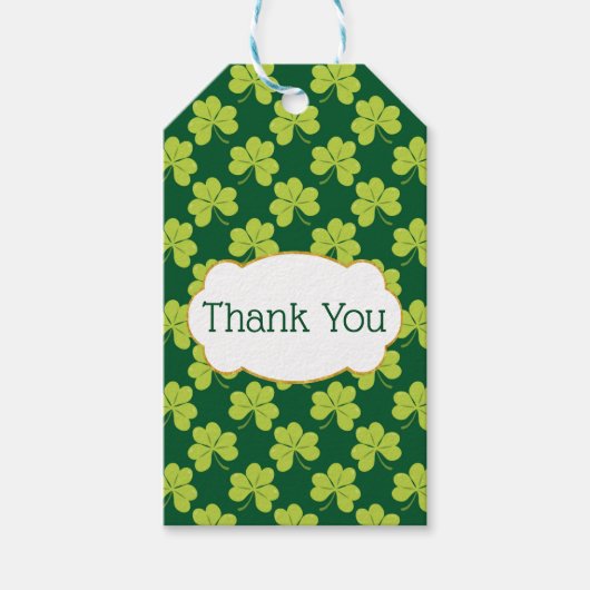 Cute Green Clover Shamrock Pattern Hartelijk dank Cadeaulabel (Voorkant)