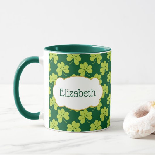 Cute Green Clover Shamrock Pattern Mok (Met donut)
