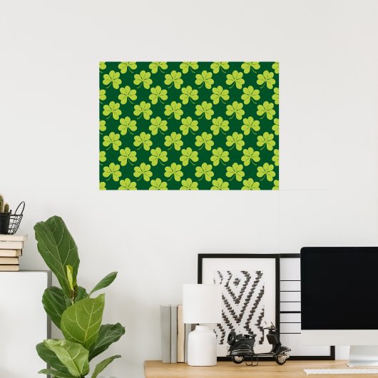 Cute Green Clover Shamrock Pattern Poster (Thuiskantoor)