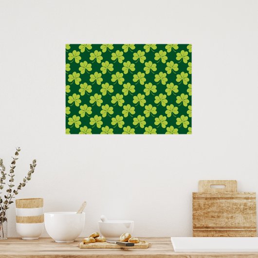 Cute Green Clover Shamrock Pattern Poster (Keuken)