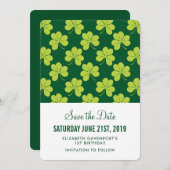 Cute Green Clover Shamrock Pattern Save The Date (Voorkant / Achterkant)