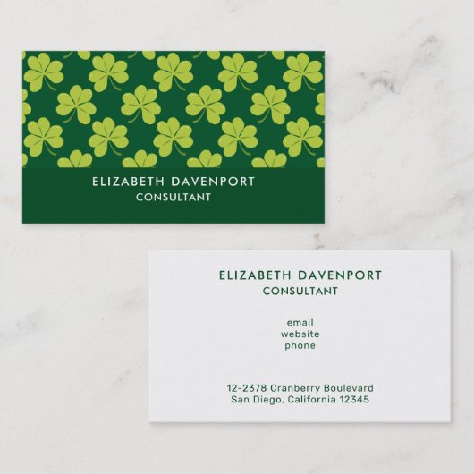 Cute Green Clover Shamrock Pattern Visitekaartje (Voorkant / Achterkant)