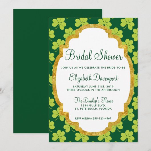 Cute Green Clover Shamrock Pattern Vrijgezellenfee Kaart (Voorkant / Achterkant)