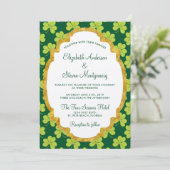 Cute Green Clover Shamrock Pattern Wedding Kaart (Staand voorkant)
