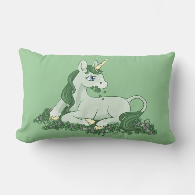 Cute Green Clover Unicorn Kussen (Voorkant)