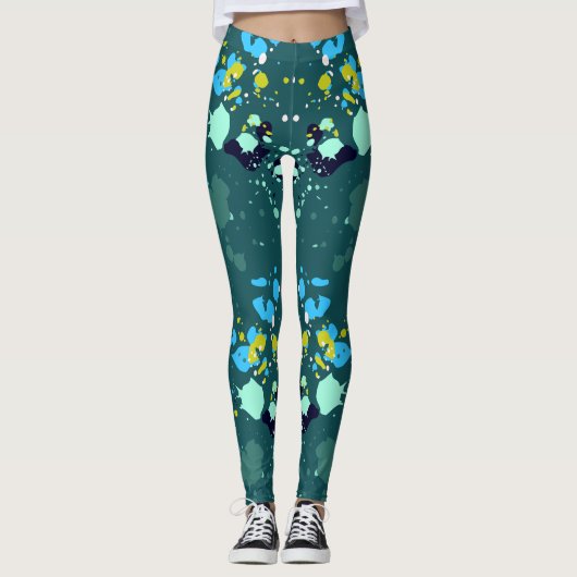 Cute Green Colorful Paint Splatter Patroon Leggings (Voorkant)