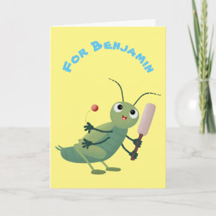 Cute green cricket insect cartoon illustration kaart
