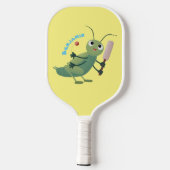 Cute green cricket insect cartoon illustration  pickleball paddle (Achterkant)