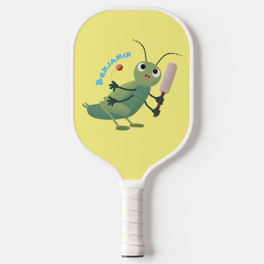 Cute green cricket insect cartoon illustration  pickleball paddle (Voorkant)