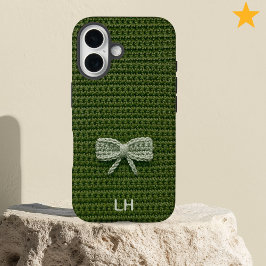 Cute Green Crochet Bow Yarn Custom Name iPhone 16 Hoesje