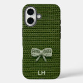 Cute Green Crochet Bow Yarn Custom Name Case-Mate iPhone Case (Achterkant)