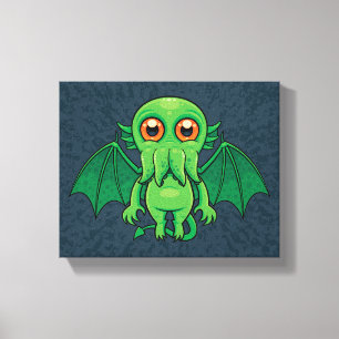Cute Green Cthulhu Monster Canvas Afdruk