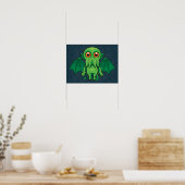 Cute Green Cthulhu Monster Poster (Keuken)