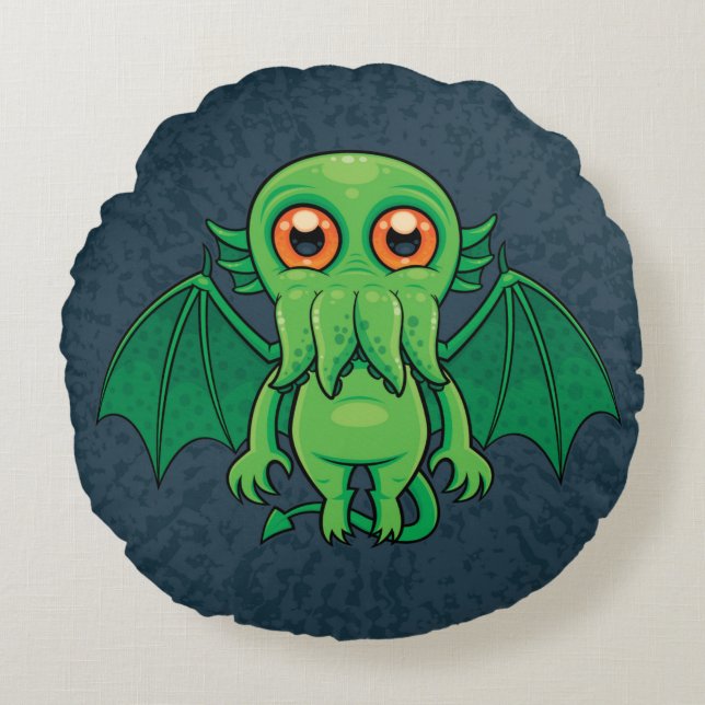Cute Green Cthulhu Monster Rond Kussen (Voorkant)