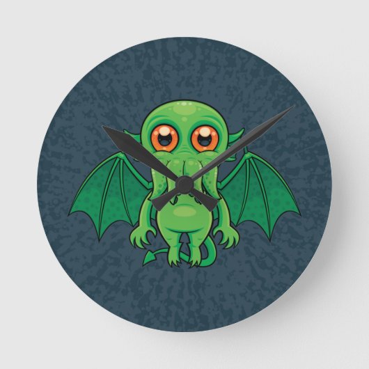 Cute Green Cthulhu Monster Ronde Klok (Voorkant)