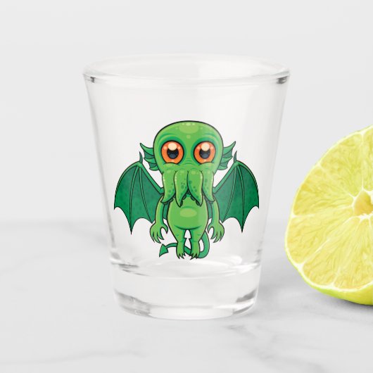 Cute Green Cthulhu Monster Shot Glas (Voorkant)