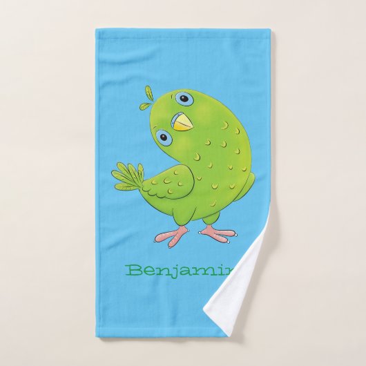 Cute green curious paraket cartoon bad handdoek (Handdoek)