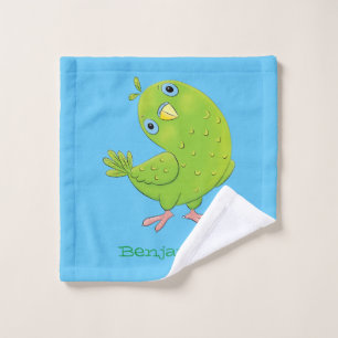 Cute green curious paraket cartoon bad handdoek