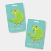 Cute green curious paraket cartoon badge (Voor- en achterkant)