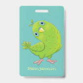 Cute green curious paraket cartoon badge (Achterkant)