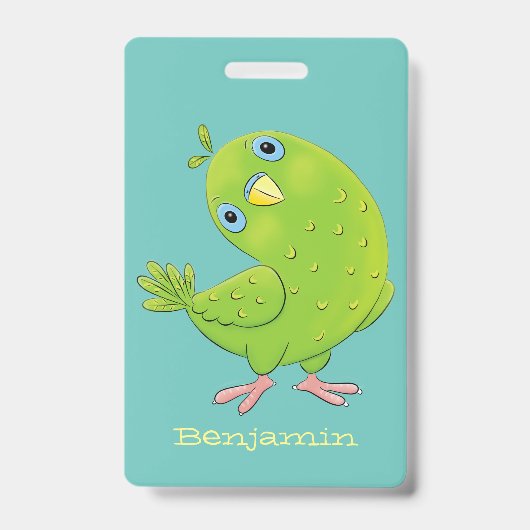 Cute green curious paraket cartoon badge (Voorzijde)