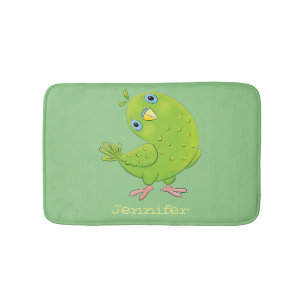 Cute green curious paraket cartoon badmat