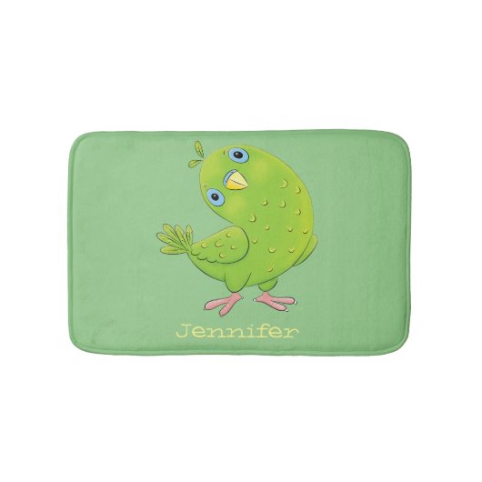 Cute green curious paraket cartoon badmat (Voorkant)