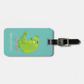 Cute green curious paraket cartoon bagagelabel (Voorkant horizontaal)
