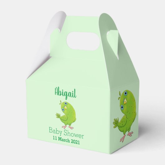 Cute green curious paraket cartoon bedankdoosjes (Voorkant Zijde)