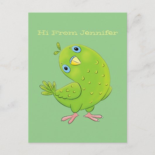 Cute green curious paraket cartoon briefkaart (Voorkant)