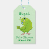 Cute green curious paraket cartoon cadeaulabel (Achterkant)
