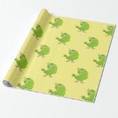 Cute green curious paraket cartoon cadeaupapier (Uitgerold)