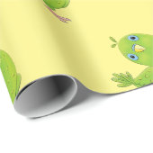 Cute green curious paraket cartoon cadeaupapier (Rol Hoek)