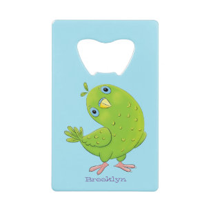 Cute green curious paraket cartoon creditkaart flessenopener