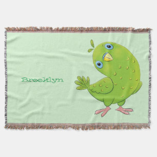 Cute green curious paraket cartoon deken