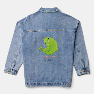 Cute green curious paraket cartoon denim jacket