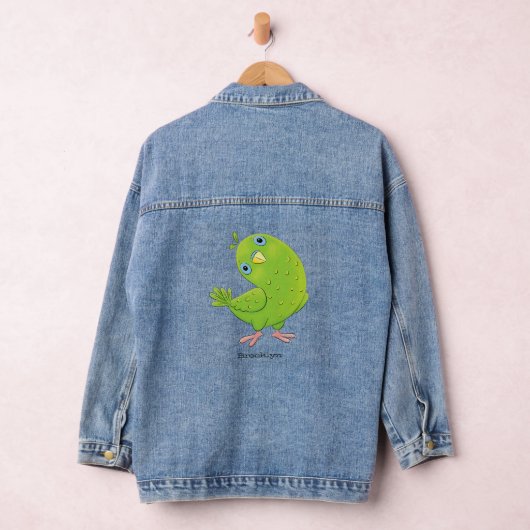 Cute green curious paraket cartoon denim jacket (Hangar)