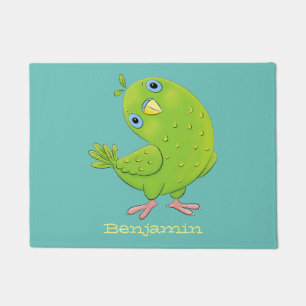 Cute green curious paraket cartoon deurmat