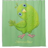 Cute green curious paraket cartoon douchegordijn (Voorkant)